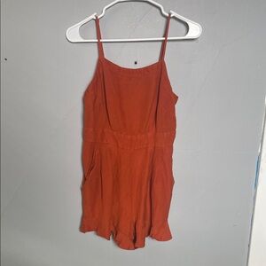 Loft size 2 burnt orange ruffle linen blend romper Coachella summer festival
